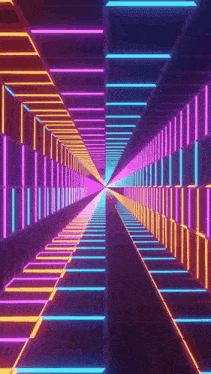 a tunnel with a lot of neon lights going through it .
