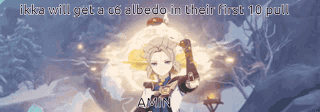 a cartoon character with the words akka will get a c6 albedo in their first 10 pull amin