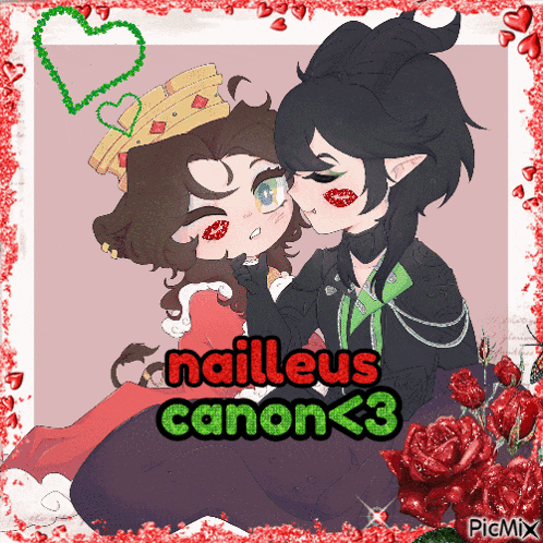a drawing of a man kissing a woman with the words nailleus canon < 3 below it