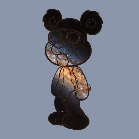 a cartoon drawing of a teddy bear with a galaxy inside of it