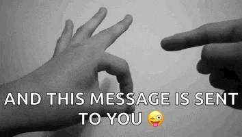 a black and white photo of two hands pointing at each other with the words " and this message is sent to you "