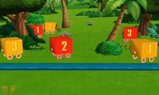 a cartoon train with the numbers 3 2 1 on the tracks