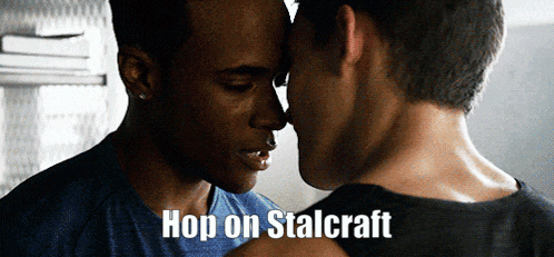 two men are kissing with the caption hop on stalcraft