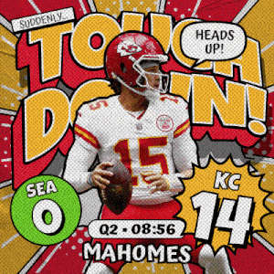 an advertisement for the kansas city chiefs shows a football player