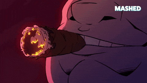 a cartoon drawing of a person smoking a cigarette with the word mashed above it