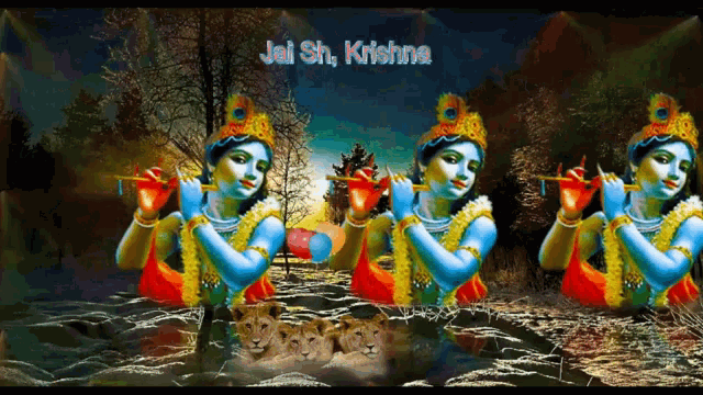 a painting of a woman playing a flute with the words jai sh. krishna