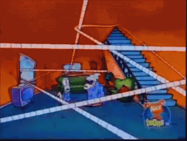 a cartoon shows a staircase that is covered in tape