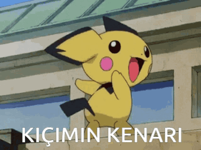 a cartoon of a pikachu with the words kicimin kenari written below it