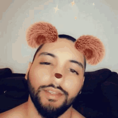a man with a beard has a filter on his face that looks like a bear