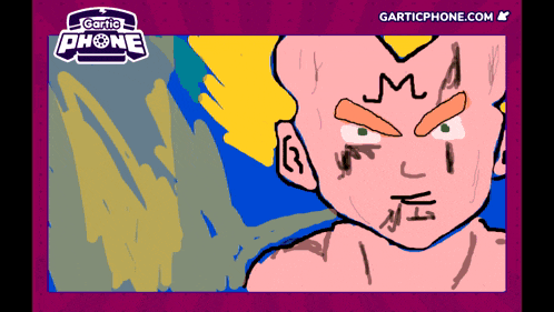 a cartoon of a man with a gartic phone logo on the bottom