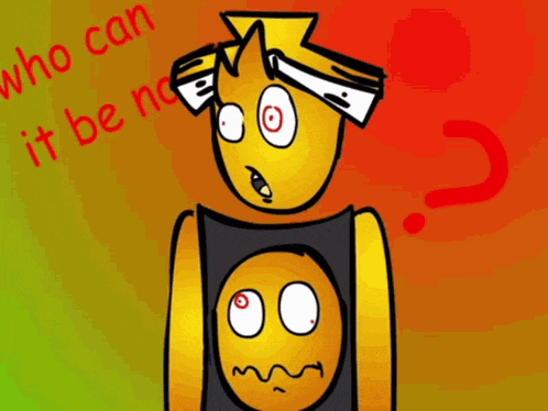 a cartoon character with a question mark and the words who can it be no