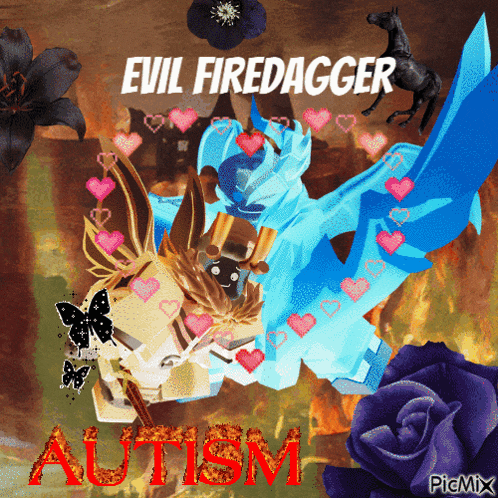 a picture of evil firedagger autism with hearts and flowers