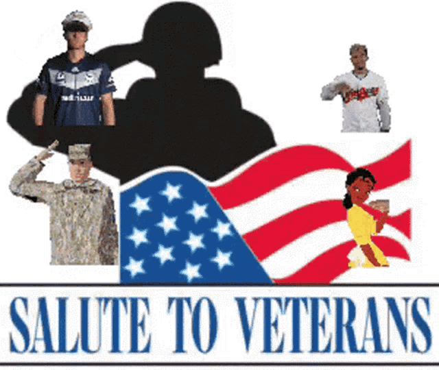 a sign that says salute to veterans with a flag