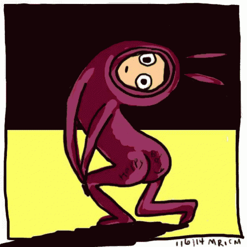 a cartoon drawing of a purple monster with the date 116/14