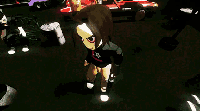 a cartoon character is holding a gun in front of a trash can that says " trash "