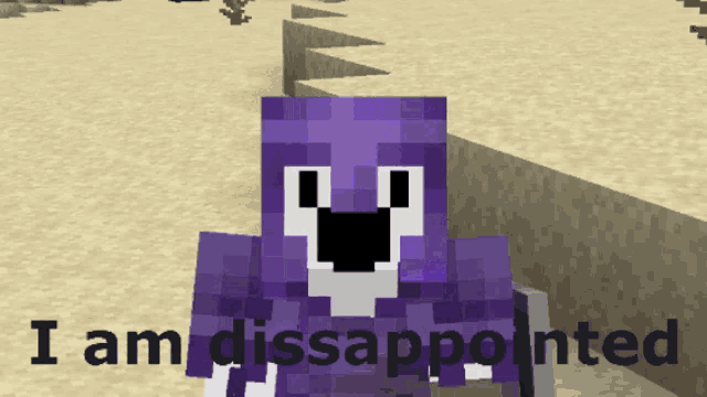 a purple minecraft character with the words " i am disappointed " on the bottom