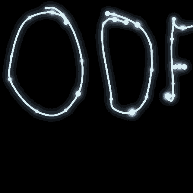 the letters o and d are glowing in a dark room