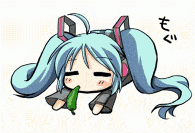 a cartoon drawing of a girl with headphones and a green pepper sticking out of her mouth