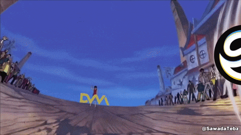 a cartoon drawing of a person with the letter dm in yellow
