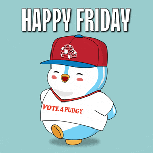 a penguin wearing a red hat and a shirt that says vote 4 pudgy