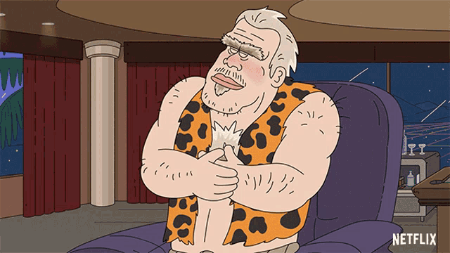 a cartoon of a man in a caveman costume with netflix written on the bottom