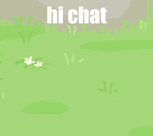 a pixel art drawing of a cat laying in the grass with the words hi chat below it