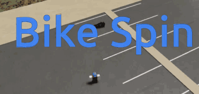 a person riding a bike in a parking lot with the words bike spin below them