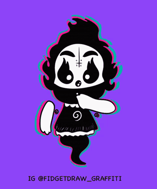 a black and white drawing of a ghost with the ig @fidgetdraw_graffiti written below it