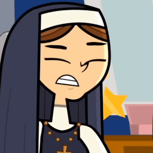 a cartoon nun with a cross on her chest