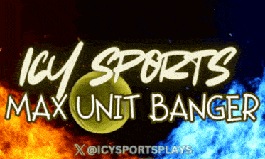 a logo for icy sports max unit banger with a tennis ball in the middle