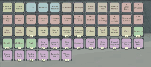 a grid of cards with a few cards labeled flame conflict
