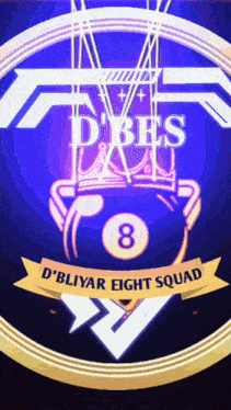 a logo for d' bliyar eight squad with a pool ball in the center