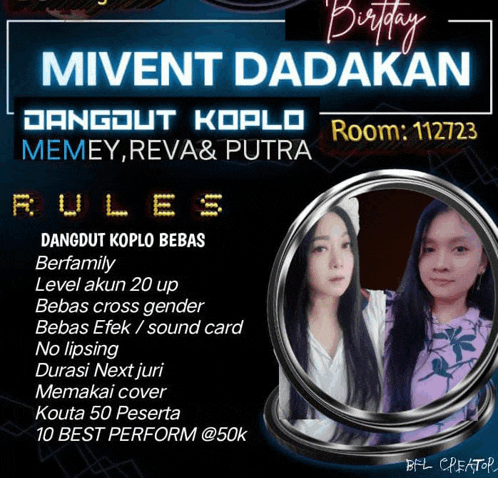 a poster for mivent dadakan shows two girls in a mirror