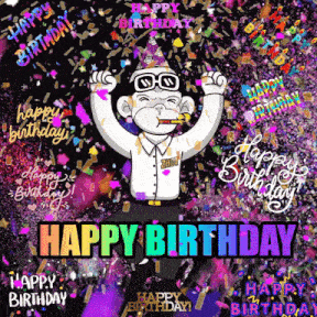 a cartoon of a man celebrating his birthday with the words happy birthday