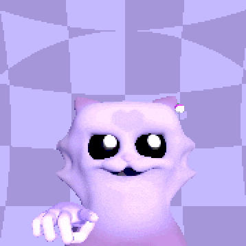 a purple and white pixel art of a person with a purple background