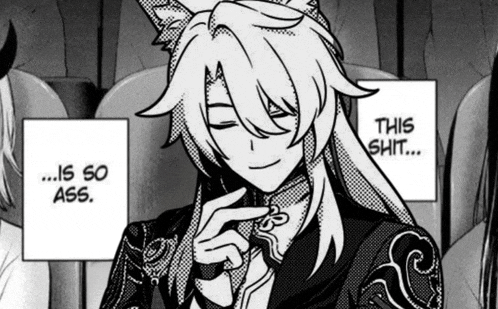 a black and white drawing of a person with long hair and the words `` this shit ... is so ass '' .