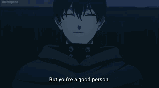 a man in a black cape is smiling and says but you 're a good person