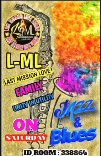 a poster for l-ml jazz and blues shows a saxophone