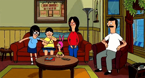 bob 's burger diner is displayed on a framed picture in the living room