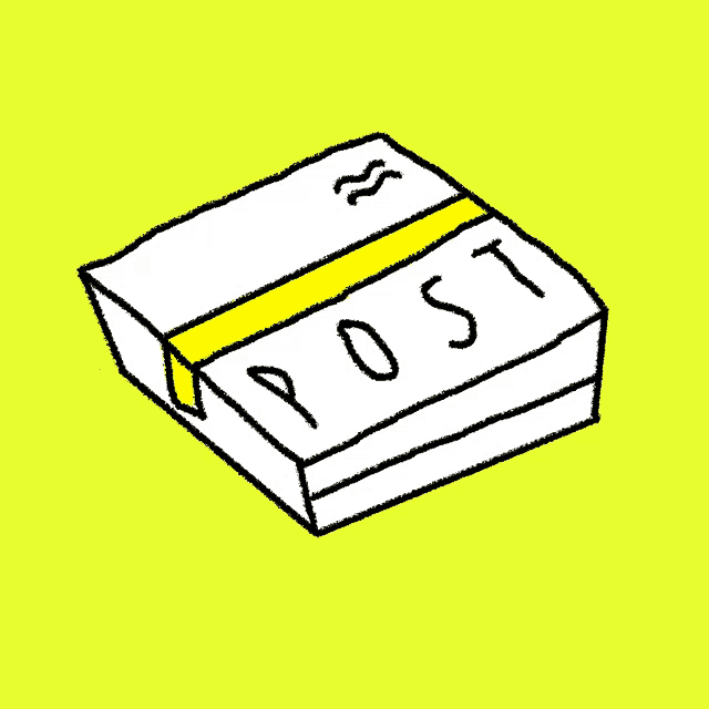 a drawing of a post box with a yellow ribbon