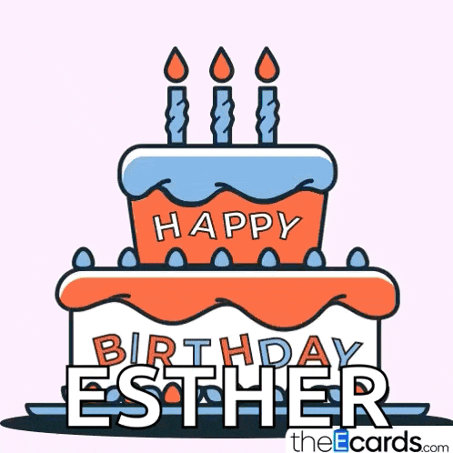 a birthday cake for esther with three candles on top