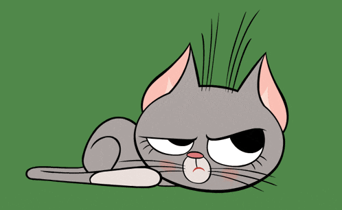 a cartoon cat is laying down with a sad look on its face