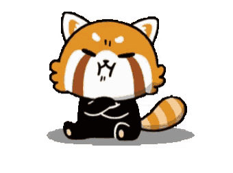 a cartoon red panda is sitting down with his eyes closed and thinking