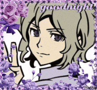 a picture of a man with purple flowers and the words goodnight