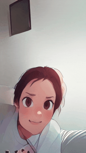 a cartoon drawing of a girl with brown hair and a white shirt