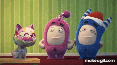 three cartoon characters are standing next to each other with make a gif.com at the bottom of the screen