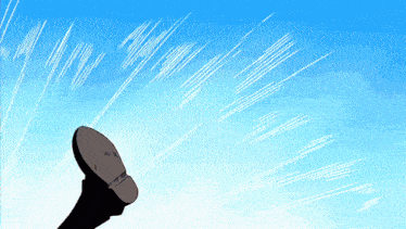 a drawing of a person 's foot against a blue sky with white lines
