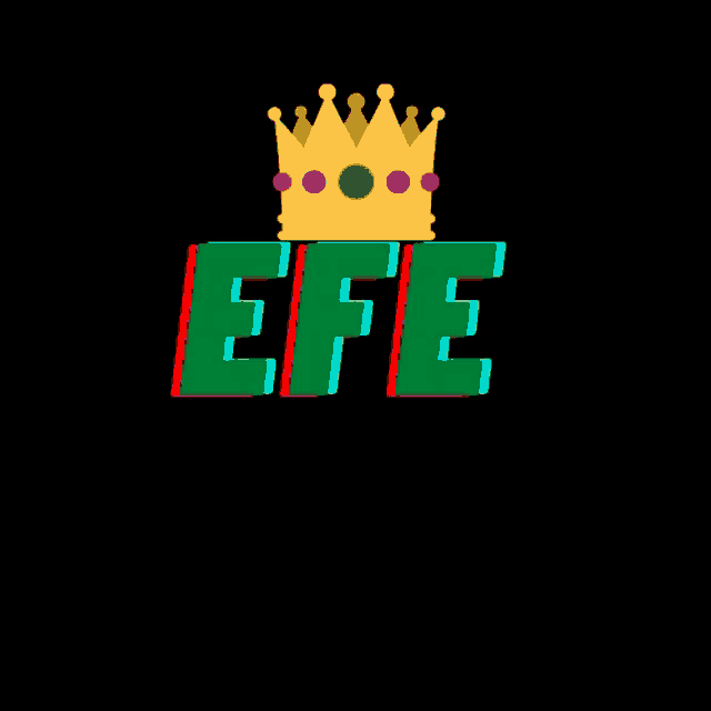 a green letter efe with a yellow crown on top