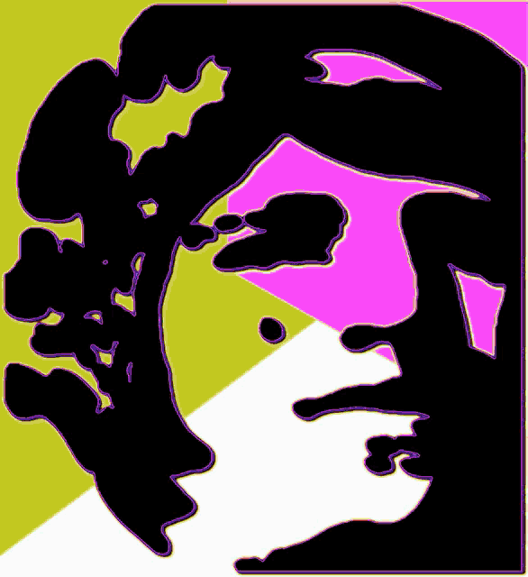 a purple silhouette of a person 's face on a pink and yellow background