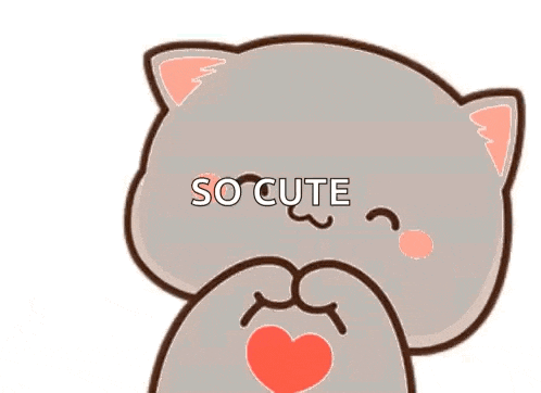 a cartoon cat is holding a heart in its paws and saying so cute .